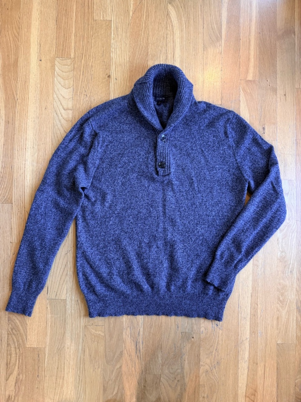 J.CREW Men’s Blue Knit Shawl Collar Button Neck Pullover Sweater Size L